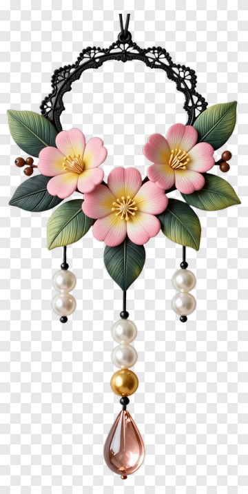 Floral Ornament With Pearls And A Drop Pendant PNG