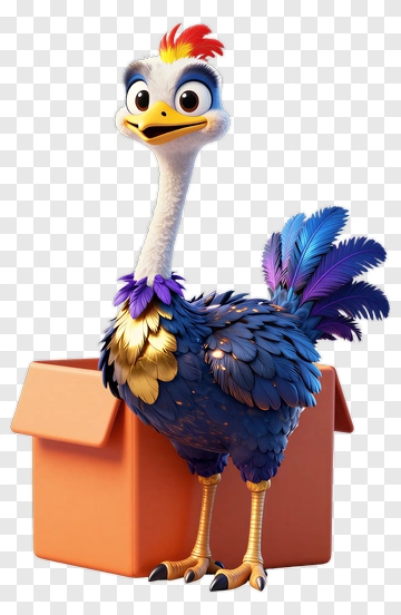 Cartoon Ostrich Standing Beside A Box PNG