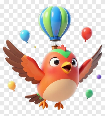 Cartoon Bird With Hot Air Balloon PNG