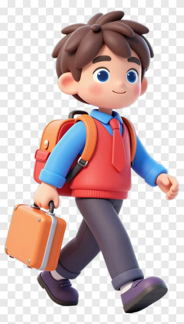 Cartoon Schoolboy Walking With A Briefcase PNG