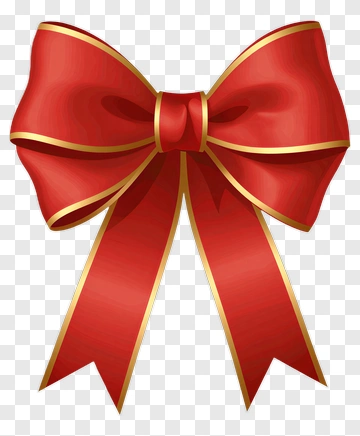 Red Ribbon Bow With Gold Accents PNG