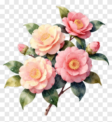 Watercolor Pink Camellia Flowers PNG