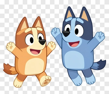 Cartoon Blue Heeler Dogs Jumping Together PNG