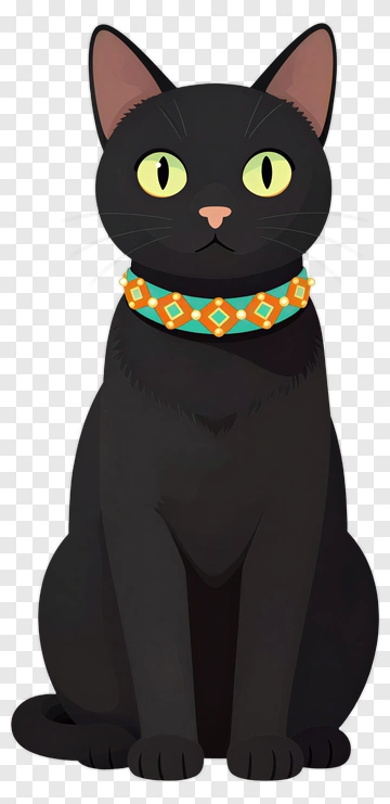 Cartoon Black Cat With Colorful Collar PNG