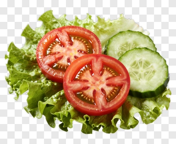 Fresh Tomato And Cucumber Slices On Lettuce PNG