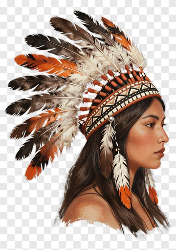 Woman Wearing A Feathered Headdress PNG
