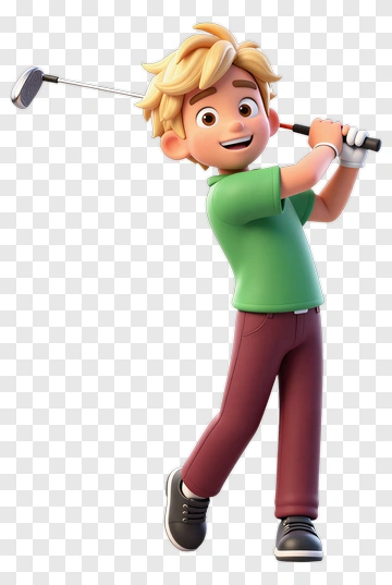 Cartoon Boy Swinging A Golf Club PNG