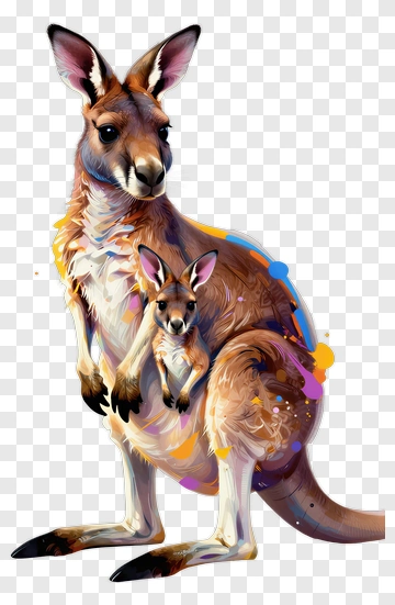 Colorful Kangaroo With A Baby Kangaroo PNG