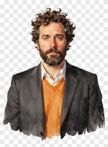 Man In A Suit With A Beard And Curly Hair PNG