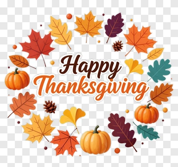 Happy Thanksgiving Wreath With Pumpkins And Leaves PNG
