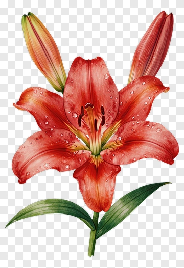 Red Lily Flower With Water Droplets PNG