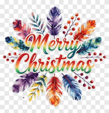 Merry Christmas With Colorful Leaves PNG