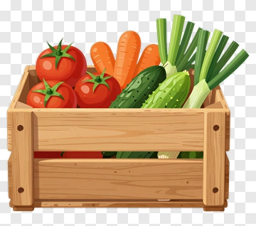 Wooden Crate Filled With Fresh Vegetables PNG