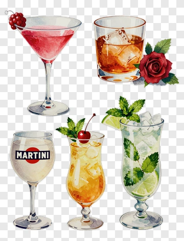 Colorful Cocktail Drinks Collection PNG