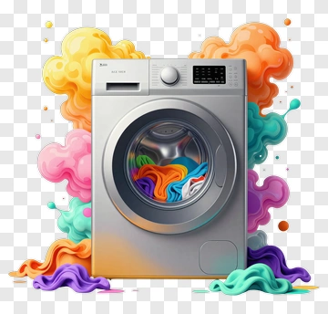 Washing Machine With Colorful Laundry PNG