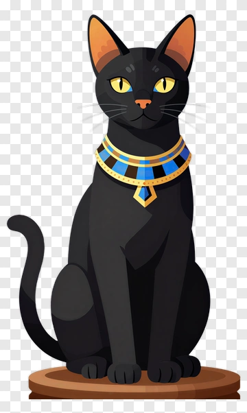 Cartoon Black Cat With Egyptian Necklace PNG