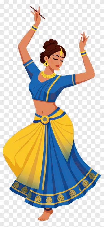 Dancer In Traditional Blue And Yellow Attire PNG