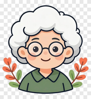 Cartoon Elderly Person With Glasses And Flowers PNG