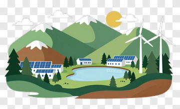Sustainable Landscape With Wind Turbines And Solar Panels PNG