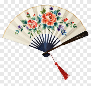 Decorative Hand Fan With Floral Design PNG