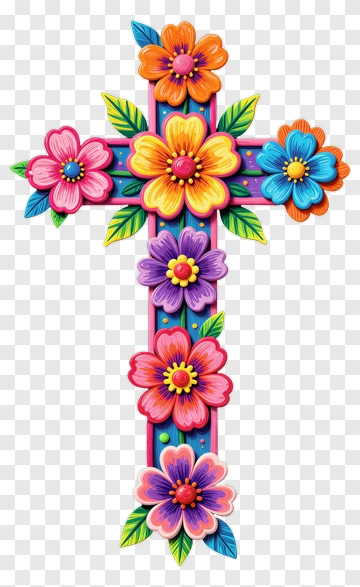 Colorful Floral Cross PNG