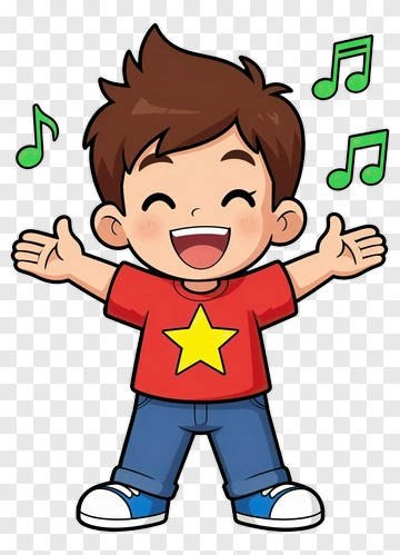 Cartoon Boy Singing With Musical Notes PNG