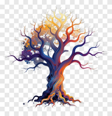Colorful Tree With Swirling Branches PNG