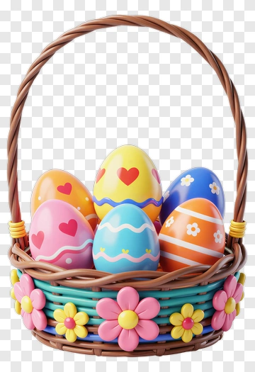 Easter Basket Filled With Colorful Eggs PNG