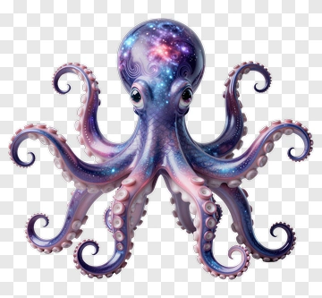 Colorful Cartoon Octopus With Galaxy Patterns PNG