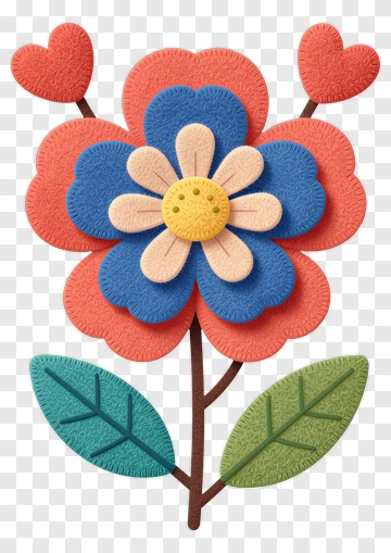 Colorful Felt Flower With Hearts PNG