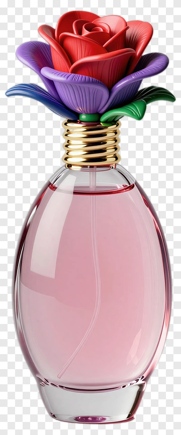 Perfume Bottle With Colorful Flower Cap PNG
