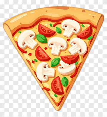 Cartoon Pizza Slice With Mushrooms And Tomatoes PNG