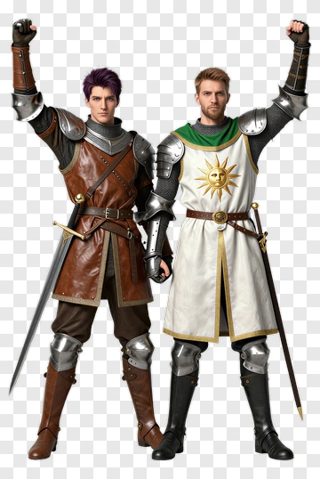 Two Knights Raising Arms PNG
