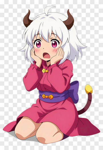 Surprised Anime Girl With Horns And Tail PNG