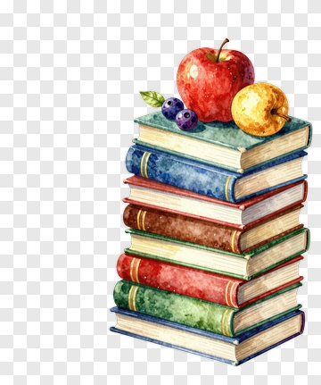 Stack Of Colorful Books With Apples PNG