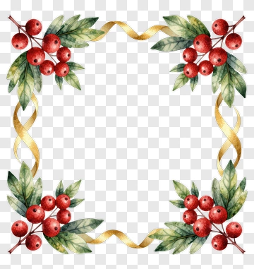 Watercolor Frame With Red Berries And Green Leaves PNG