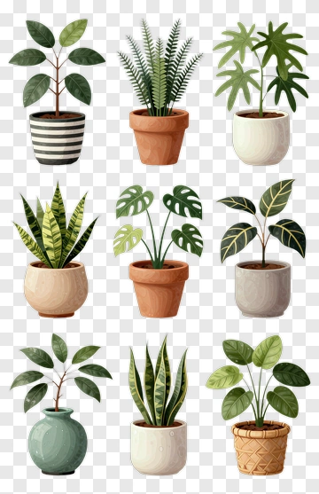Assorted Potted Indoor Plants PNG