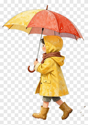 Child Walking With A Red And Yellow Umbrella PNG