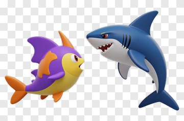 Cartoon Fish Facing A Shark PNG