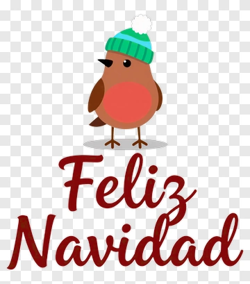 Cartoon Bird With A Christmas Hat And Feliz Navidad Text PNG