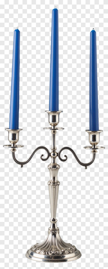 Silver Candelabra With Blue Candles PNG