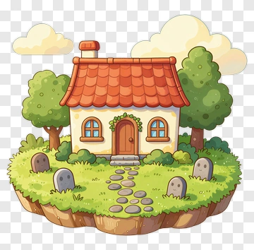 Cartoon House Surrounded By Trees And Gravestones PNG