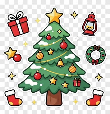 Cartoon Christmas Tree With Decorations PNG