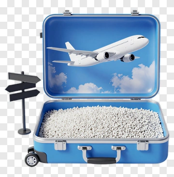 Travel Suitcase With Airplane And Direction Sign PNG