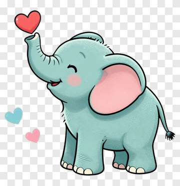 Cartoon Elephant With Hearts PNG