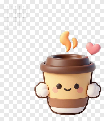 Cute 3D Coffee Cup With Heart And Steam PNG