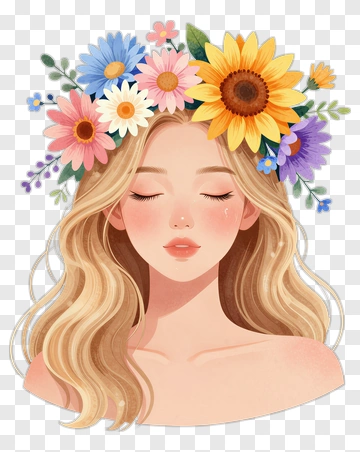 Woman With Floral Crown PNG