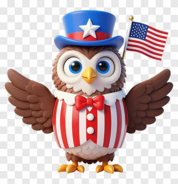 Cartoon Owl Wearing Patriotic Outfit And Holding American Flag PNG