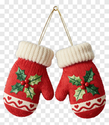 Christmas Mittens With Holly Design PNG