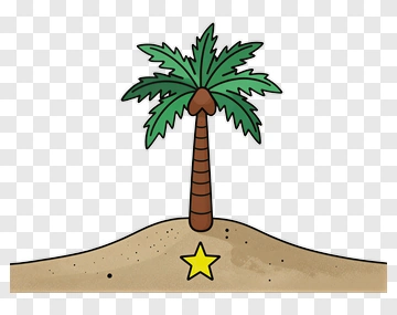 Cartoon Palm Tree With A Star On Sand PNG